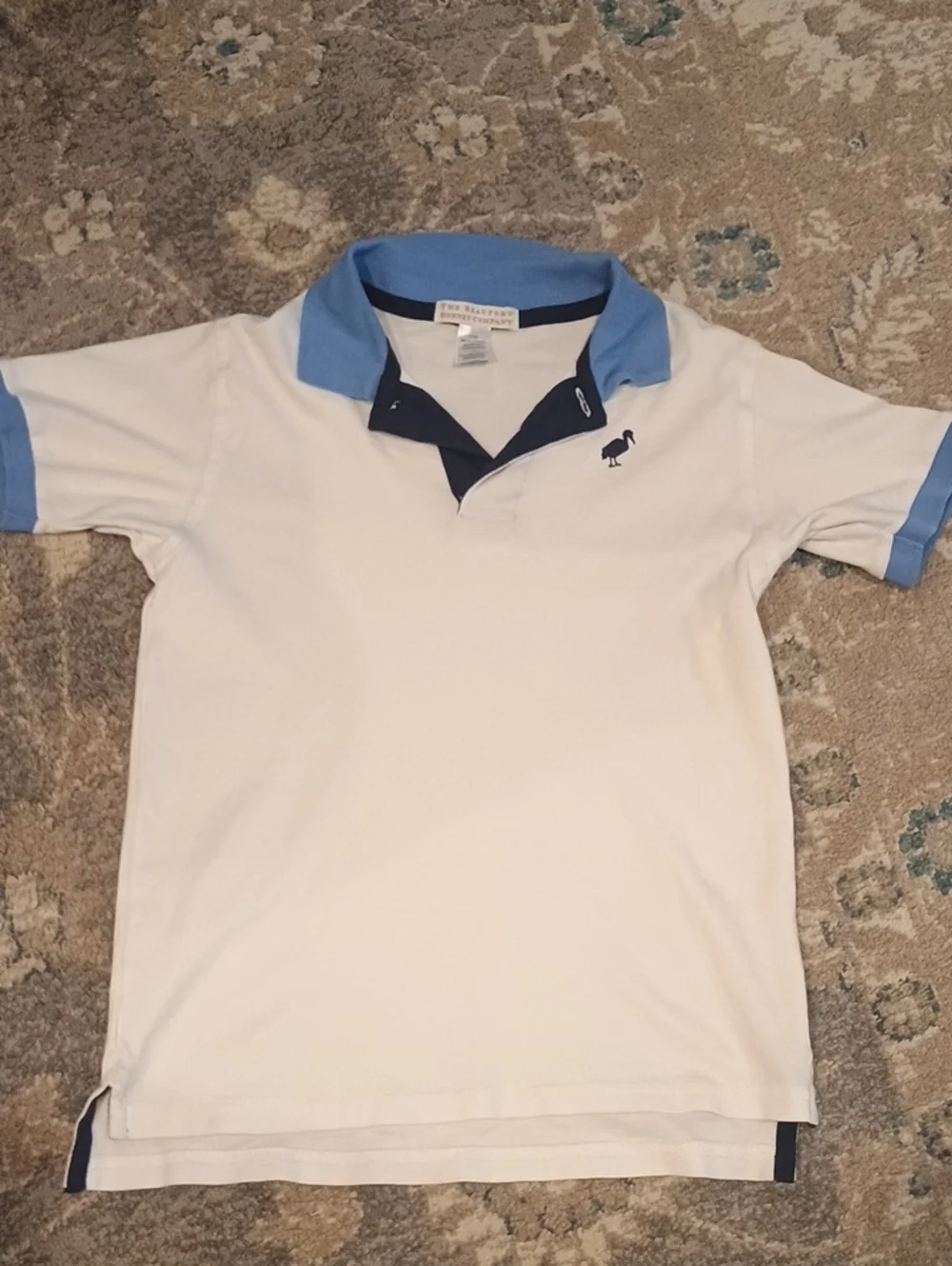 The Beaufort Bonnet Company White Polo with Light Blue Collar & Navy Trim